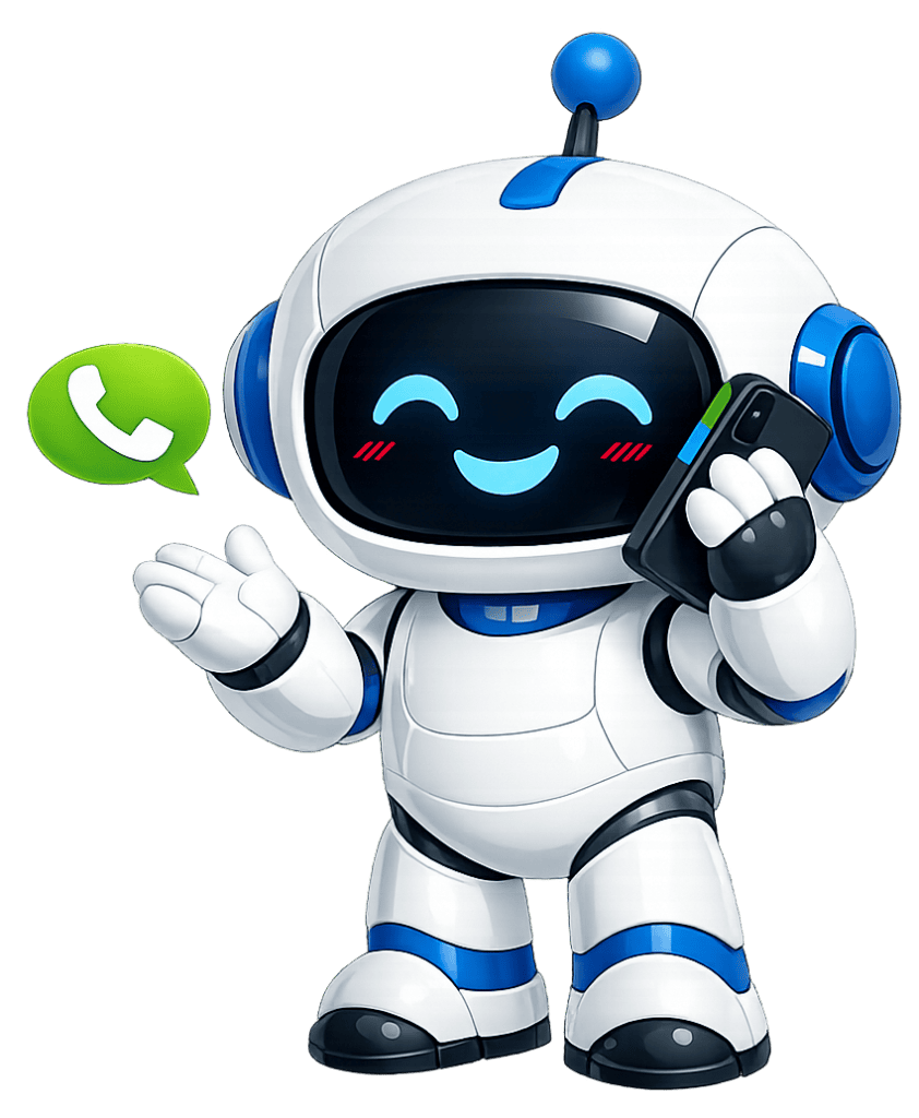 Robot met koptelefoon en telefoon voor HR helpdesk diensten.